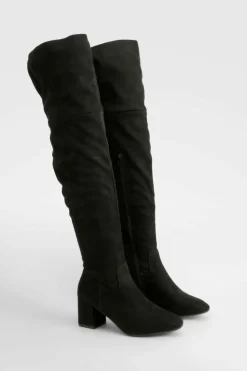 Best Sale boohoo Block Heel Faux Suede Over The Knee Boots black