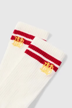 Clearance boohooMAN BM Embroidered Half Terry Stripe Socks In white