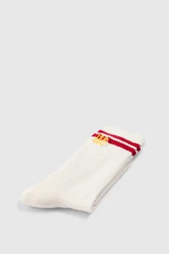 Clearance boohooMAN BM Embroidered Half Terry Stripe Socks In white