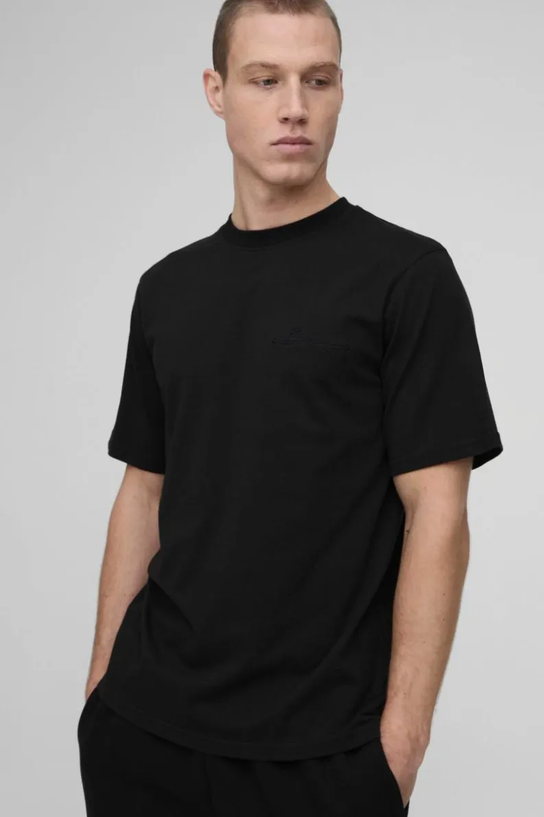 Store boohooMAN Bm Signature Embroidered Crew Neck T-shirt black