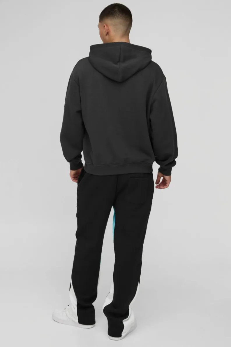 Sale boohooMAN BM Varsity Applique Gusset Jogger black