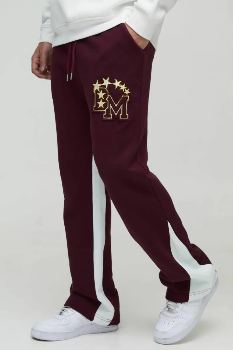 Sale boohooMAN BM Varsity Applique Gusset Jogger burgundy