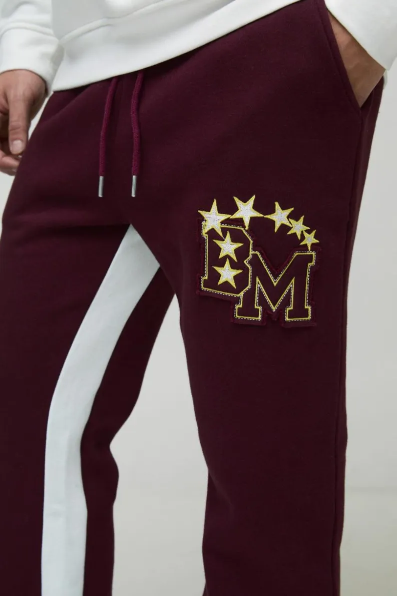 Sale boohooMAN BM Varsity Applique Gusset Jogger burgundy