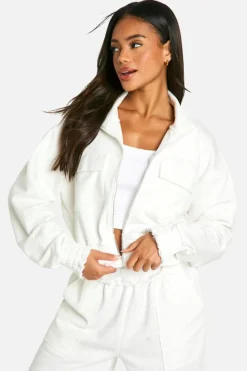 Cheap boohoo Bomber Loopback Tracksuit cream
