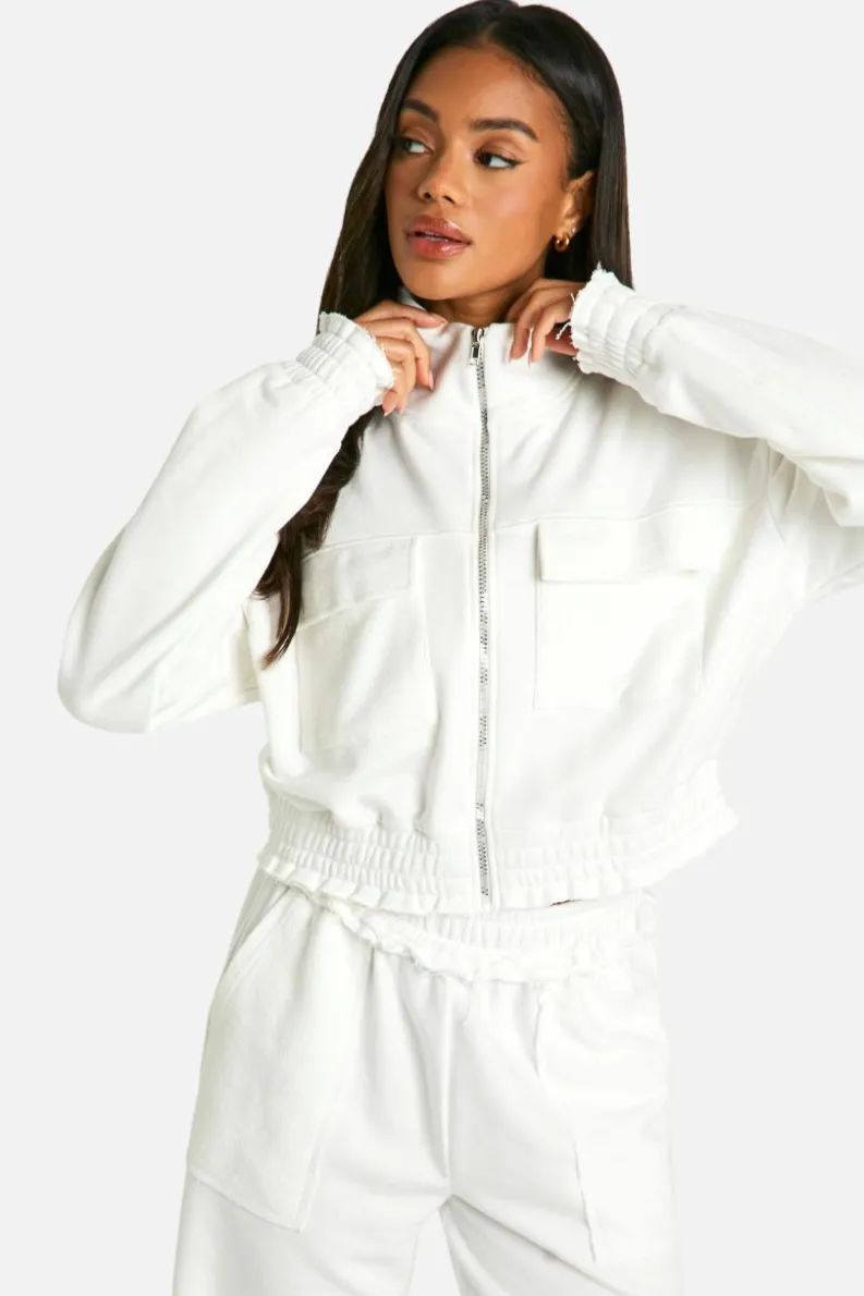 Cheap boohoo Bomber Loopback Tracksuit cream