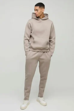 Cheap boohooMAN Bonded Scuba Hooded Tracksuit taupe