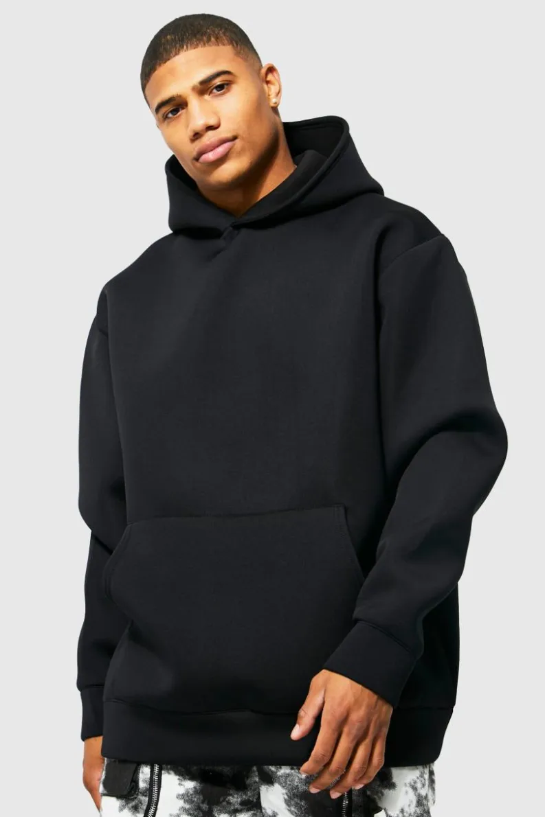 Shop boohooMAN Bonded Scuba Oversized Hoodie black