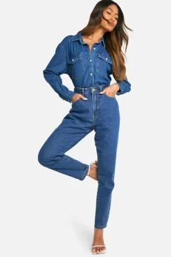 Flash Sale boohoo Basics High Waisted Slim Fit Jeans washed indigo