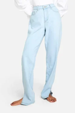 Best Sale boohoo Basics High Waisted Split Hem Straight Leg Jeans bleach wash