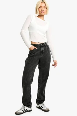 New boohoo Basics High Waisted Straight Leg Jeans washed black
