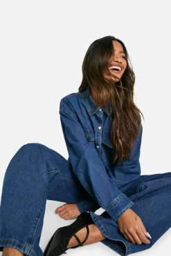 Hot boohoo Basics High Waisted Wide Leg Jeans mid blue