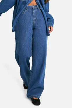 Hot boohoo Basics High Waisted Wide Leg Jeans mid blue