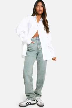 Discount boohoo Basics 30 Inch Leg High Waisted Straight Leg Jeans washed blue