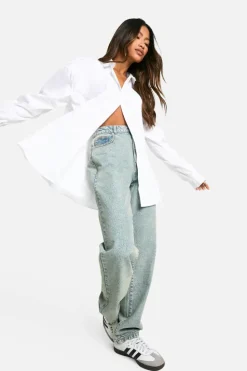Discount boohoo Basics 30 Inch Leg High Waisted Straight Leg Jeans washed blue
