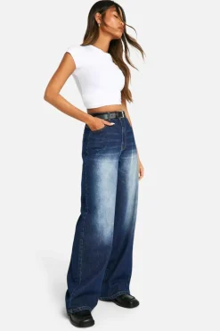 Best boohoo Basics 30 Inch Leg High Waisted Wide Leg Jeans washed indigo