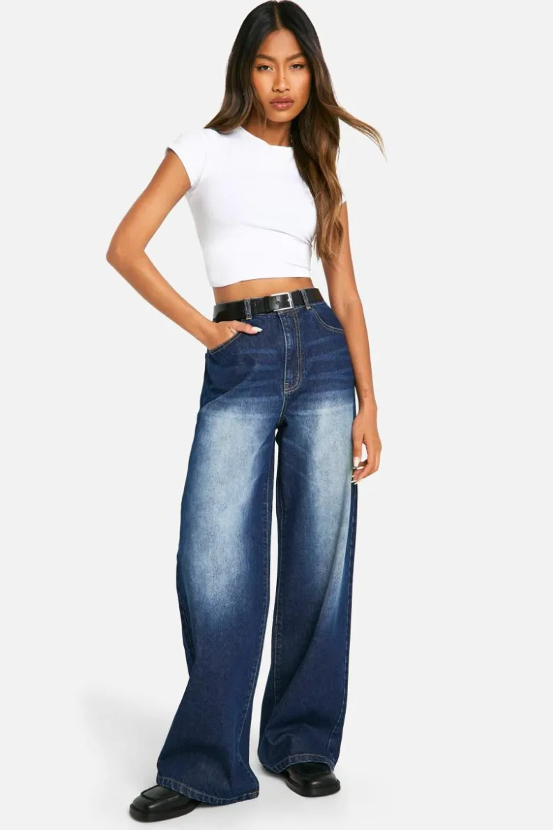 Best boohoo Basics 30 Inch Leg High Waisted Wide Leg Jeans washed indigo