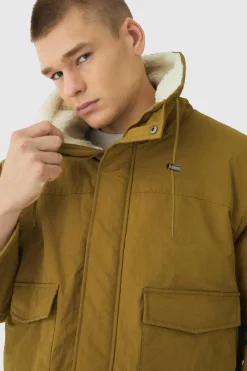 Online boohooMAN Borg Collar Parka In khaki
