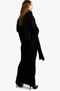 Flash Sale boohoo Borg Knit Oversized Jumper, Maxi Skirt And Scarf Three Piece Set black