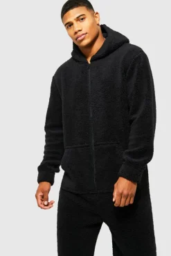Flash Sale boohooMAN Borg Onesie black