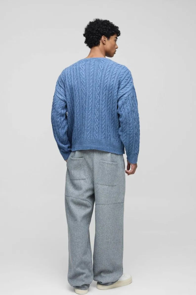 Clearance boohooMAN Boucle Cable Knit Boxy Jumper slate blue