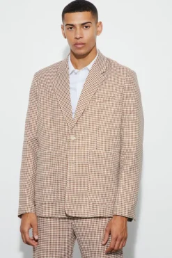 New boohooMAN Boucle Houndstooth Oversized Blazer stone