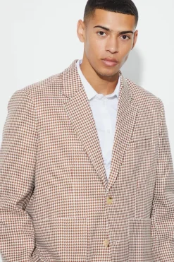 New boohooMAN Boucle Houndstooth Oversized Blazer stone