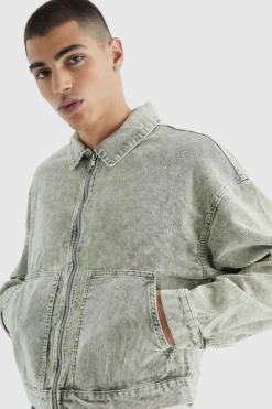 Best Sale boohooMAN Boxy Acid Wash Corduroy Jacket green