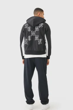 Cheap boohooMAN Boxy Applique Tape Detail Jersey Varsity Jacket black