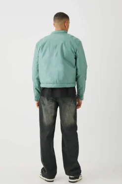 Best Sale boohooMAN Boxy BHM Tonal Pu Moto Jacket In sage