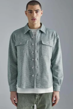 Online boohooMAN Boxy Boucle Heavyweight Overshirt khaki