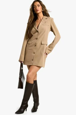 Online boohoo Boxy Button Down Blazer Dress taupe
