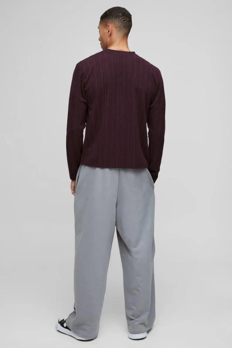 Sale boohooMAN Boxy Cable Long Sleeve Sweatshirt plum