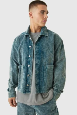 Sale boohooMAN Boxy Cord Jacket navy