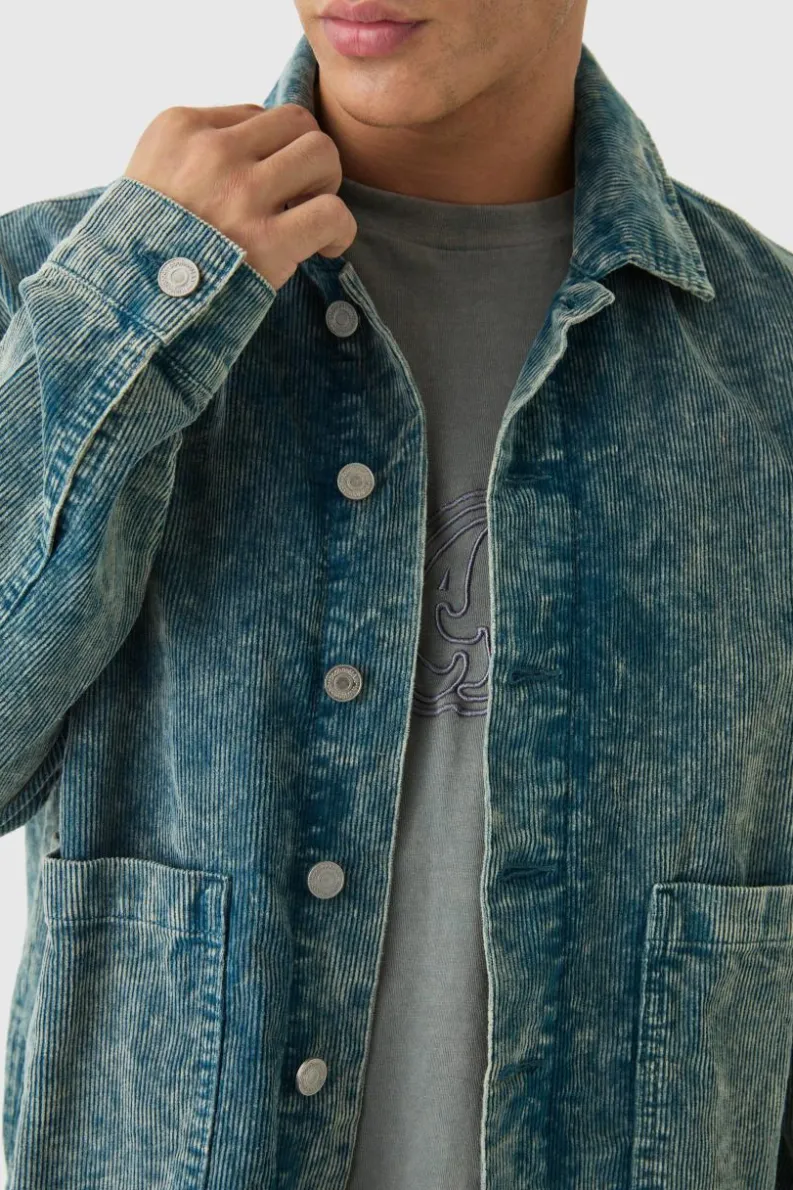 Sale boohooMAN Boxy Cord Jacket navy
