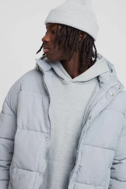 Fashion boohooMAN Boxy Crinkle Nylon Puffer In light grey