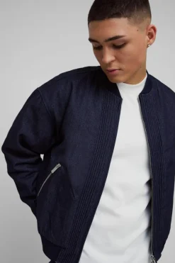 Best boohooMAN Boxy Denim Padded Bomber Jacket indigo