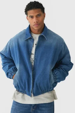Cheap boohooMAN Boxy Denim Padded Jacket mid blue