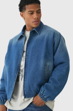 Cheap boohooMAN Boxy Denim Padded Jacket mid blue