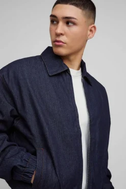 Shop boohooMAN Boxy Denim Padded Jacket indigo