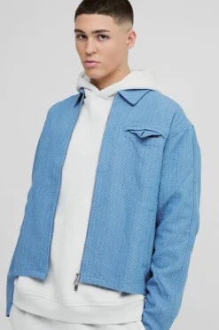 Cheap boohooMAN Boxy Denim Textured Jacket light blue