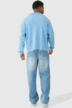 Outlet boohooMAN Boxy Fit Brushed Knit Cardigan light blue