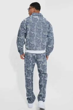Shop boohooMAN Boxy Fit Fabric Interest Denim Jacket dark blue