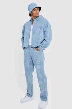Cheap boohoo Boxy Fit Fabric Interest Denim Jacket and jeans light blue