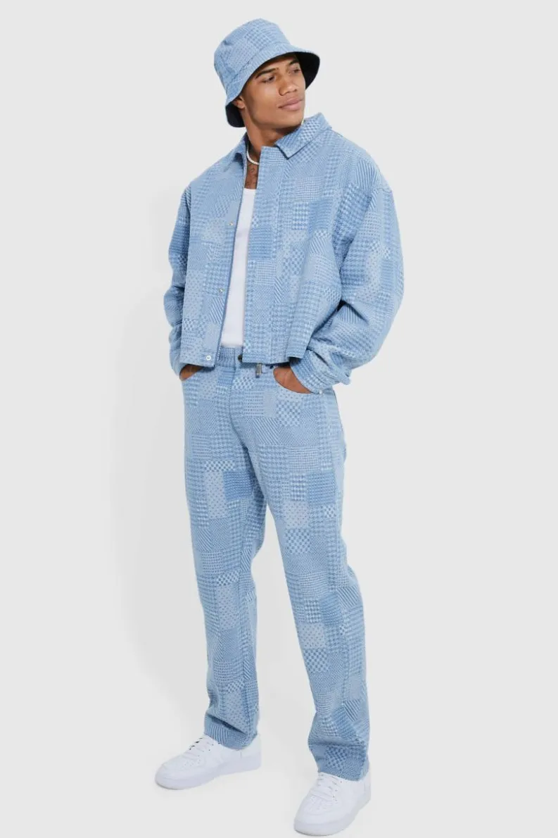 Cheap boohoo Boxy Fit Fabric Interest Denim Jacket and jeans light blue