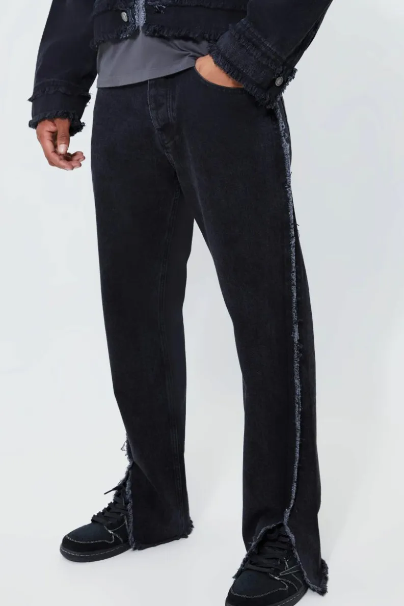 Hot boohoo Boxy Fit Frayed Seam Denim Jacket and jeans washed black