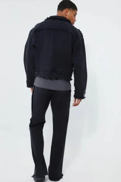Hot boohoo Boxy Fit Frayed Seam Denim Jacket and jeans washed black