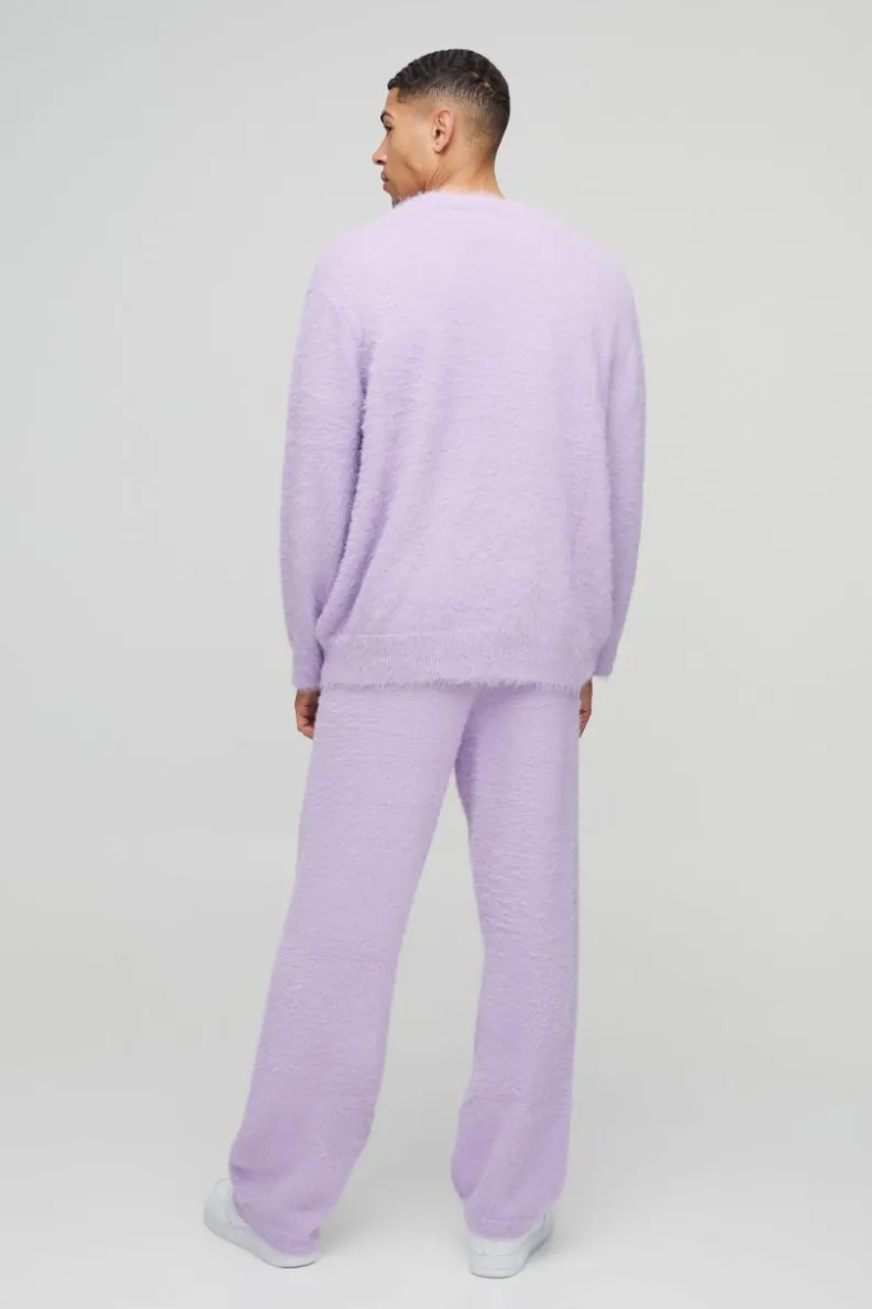 Online boohooMAN Boxy Fit Super Fluffy Knitted Cardigan lilac