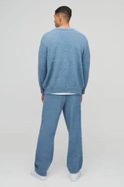 Store boohoo Boxy Fit Super Fluffy Knitted Cardigan Tracksuit slate blue