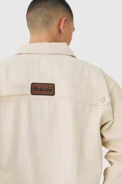 Cheap boohooMAN Boxy Fit Western Denim Jacket stone