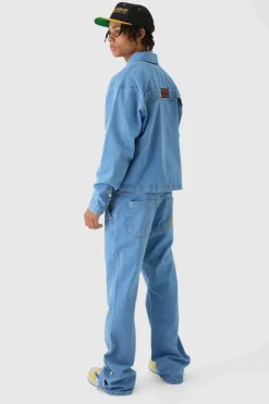 Discount boohooMAN Boxy Fit Western Denim Jacket mid blue